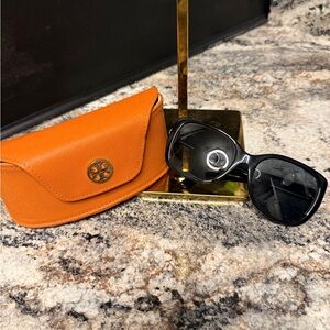 Tory Burch Black Sunglasses with Orange Leather Case